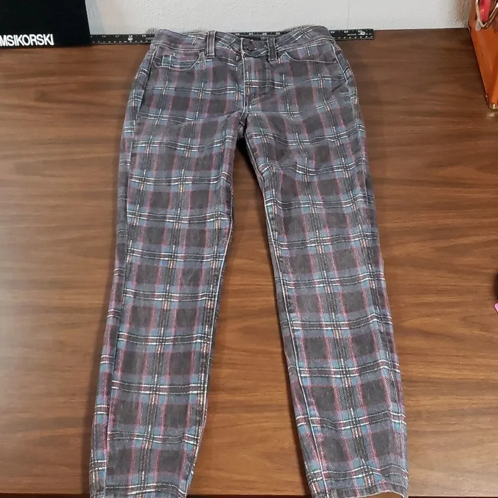 PAIGE Womens HOXTON ANKLE High-Rise Skinny Black Atlantic Tartan Plaid Jeans 26 - Picture 5 of 14